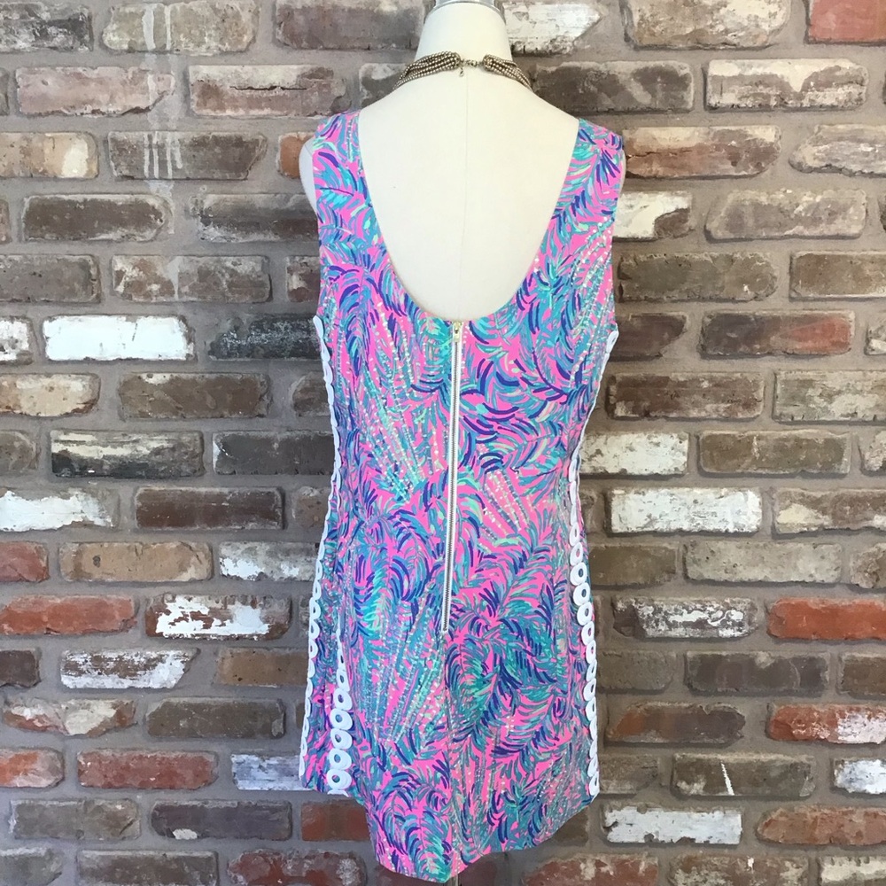 Lilly Pulitzer Pink & Blue Tropical Print Sleeveless Shift Dress - Picture 4 of 8
